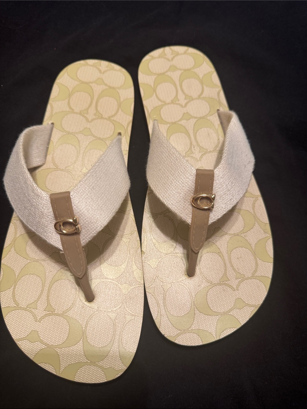 Coach Beige Cream Signature Flip Flop Sandals